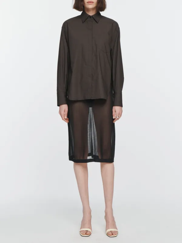 Oversized Covered Placket Shirt in Chocolate Brown made by MARIA McMANUS