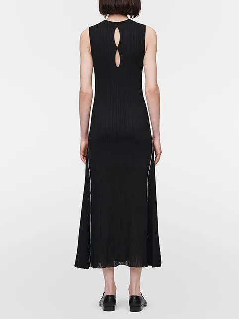 Crepe Ribbed Godet Dress in Black sold by MARIA McMANUS product image thumbnail 4