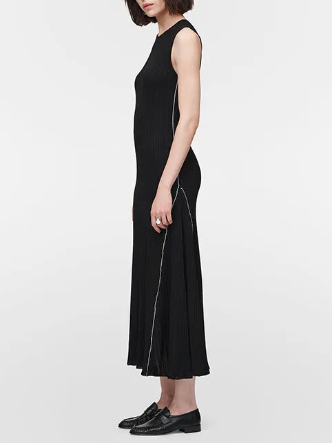 Crepe Ribbed Godet Dress in Black sold by MARIA McMANUS product image thumbnail 2
