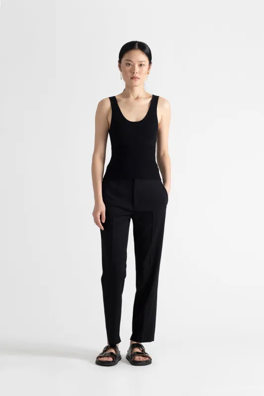 Responsible Compact Viscose Stretch Scoop Back Tank in Black made by MARIA McMANUS