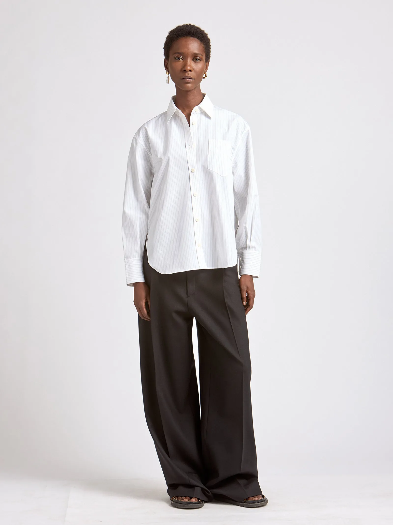 Organic Cotton Oversized Shirt in Fine Stripe sold by MARIA McMANUS