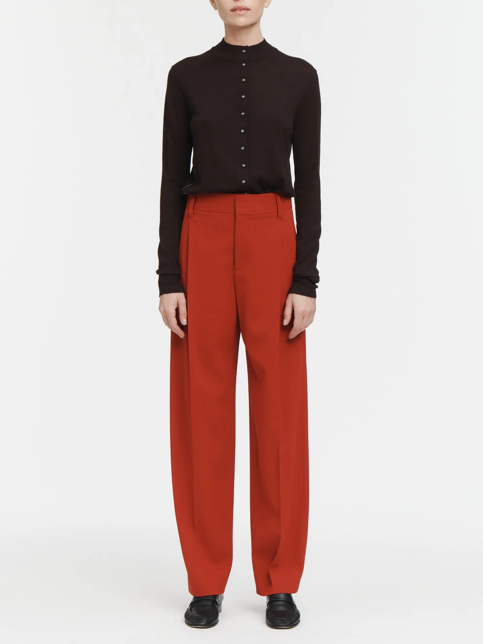 Mid Rise Single Pleat Front Trouser in Hunting Red sold by MARIA McMANUS