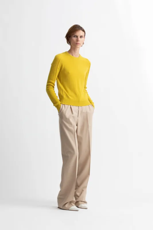 Recycled Cashmere x Organic Cotton Shrunken Crew in Acid Yellow sold by MARIA McMANUS