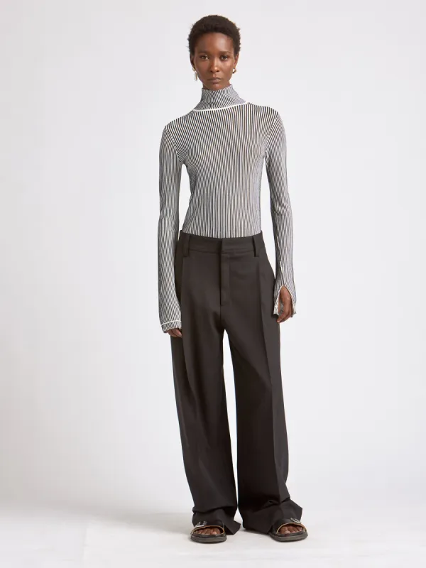Mid Rise Pleat Front Trouser in Black sold by MARIA McMANUS