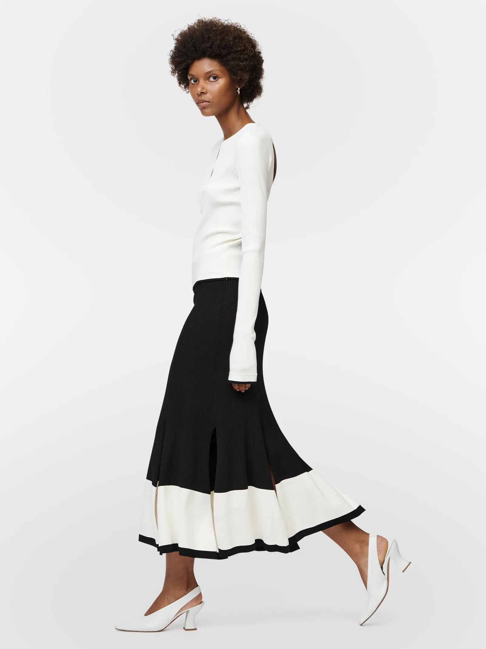 Split Skirt in Black w/ Ivory Boarder sold by MARIA McMANUS product image thumbnail 4