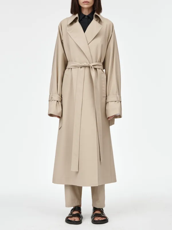 Cape Trench Coat in Sand sold by MARIA McMANUS