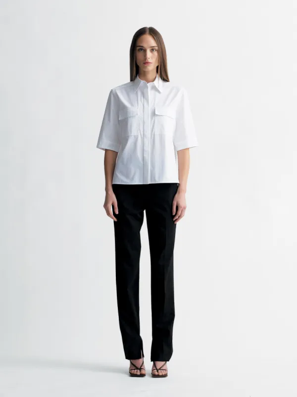 Short Sleeve Pocket Shirt in White Poplin sold by MARIA McMANUS
