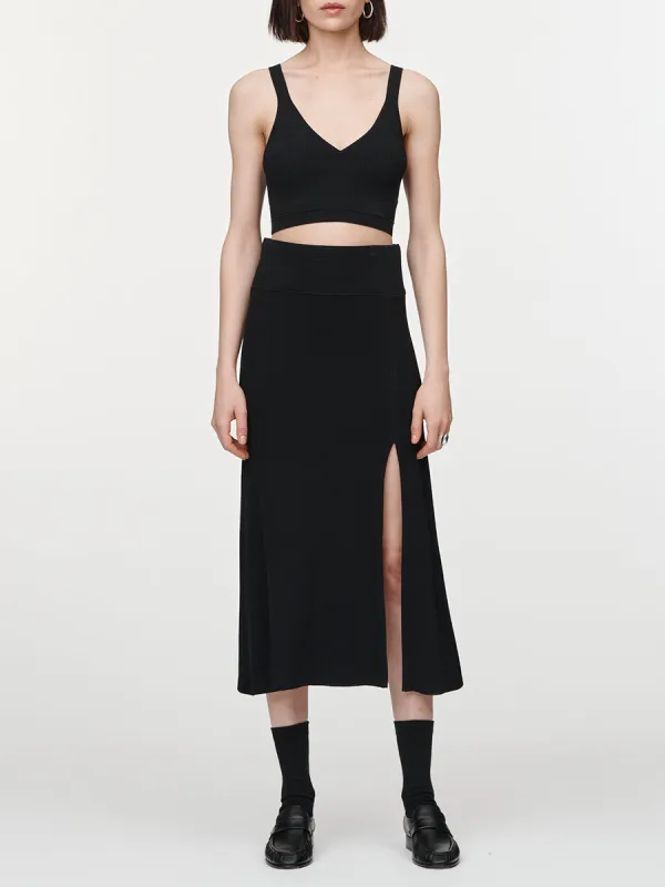 Slit Front Skirt in Black sold by MARIA McMANUS