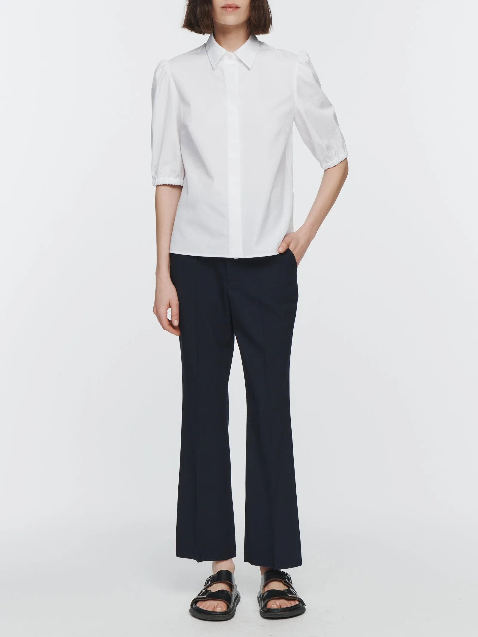 Puff Sleeve Slim Shirt in White sold by MARIA McMANUS