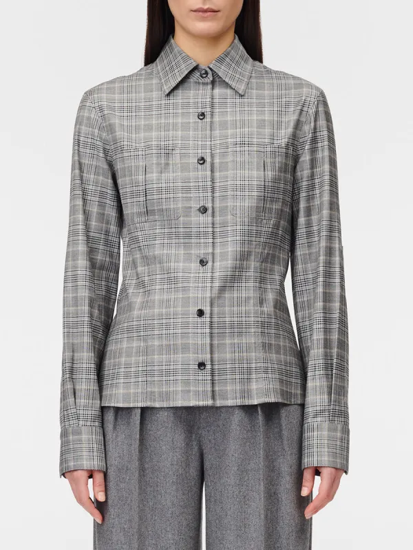 Inverted Pleat Pocket Shirt in Grey Plaid sold by MARIA McMANUS
