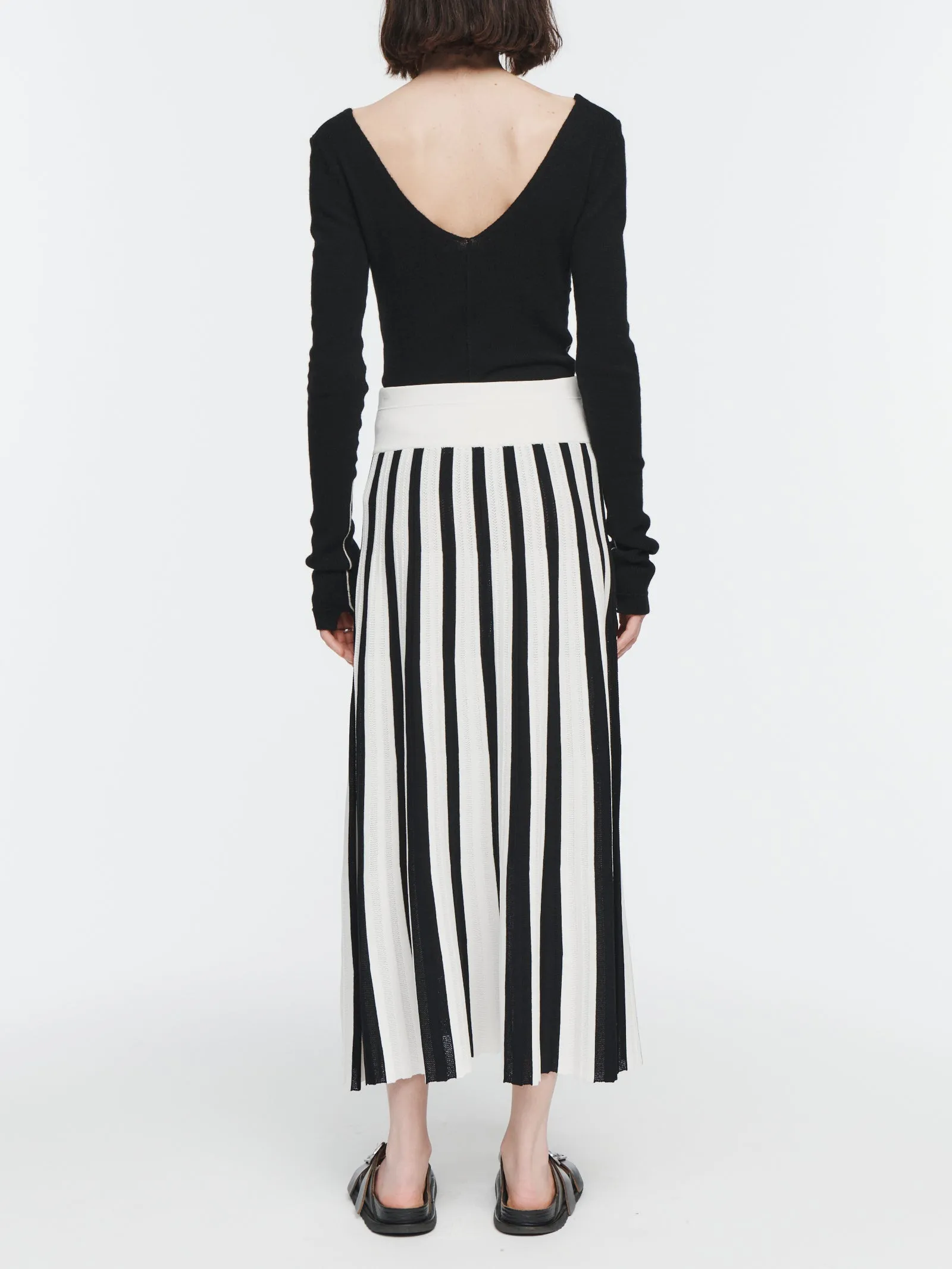 Pleated Mesh Skirt in Ivory & Black Stripe sold by MARIA McMANUS product image thumbnail 4