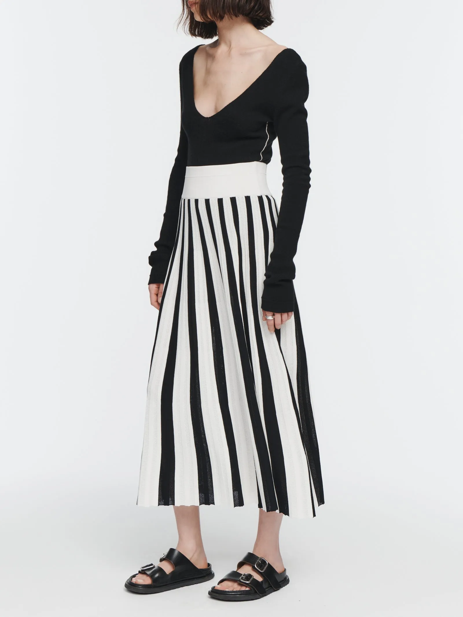 Pleated Mesh Skirt in Ivory & Black Stripe sold by MARIA McMANUS product image thumbnail 2