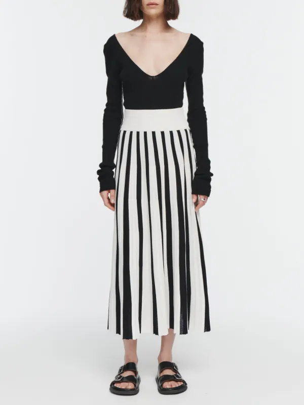 Pleated Mesh Skirt in Ivory & Black Stripe made by MARIA McMANUS