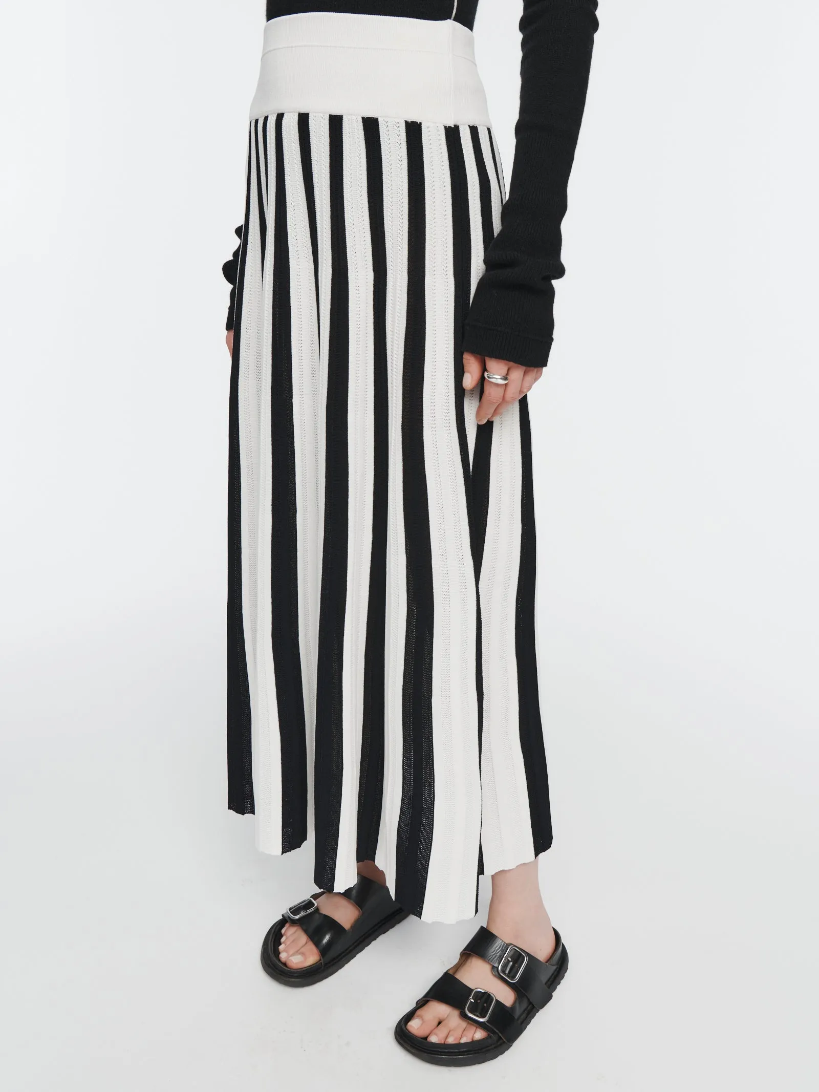 Pleated Mesh Skirt in Ivory & Black Stripe sold by MARIA McMANUS product image thumbnail 3