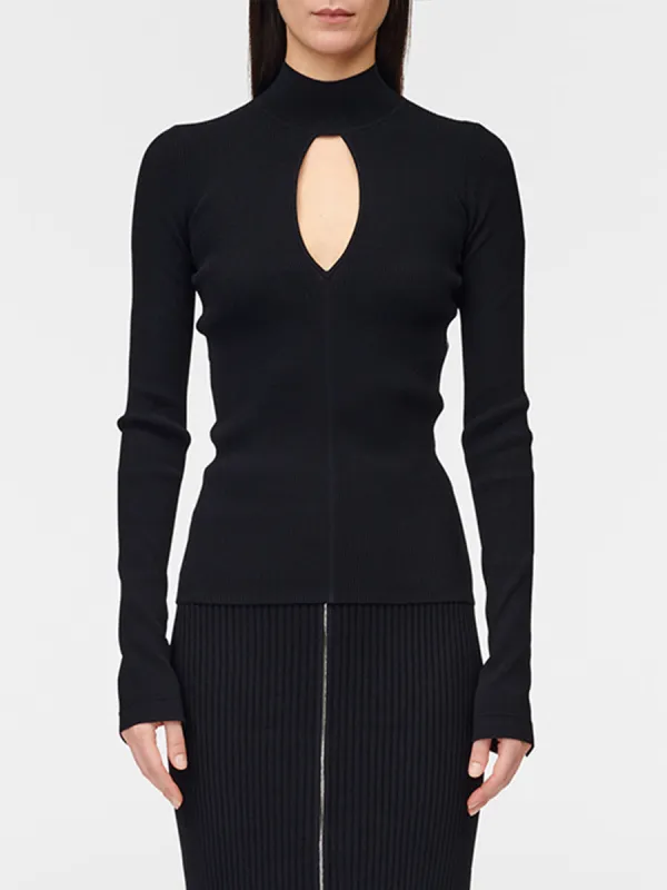 Slit Front Banded Top in Black made by MARIA McMANUS