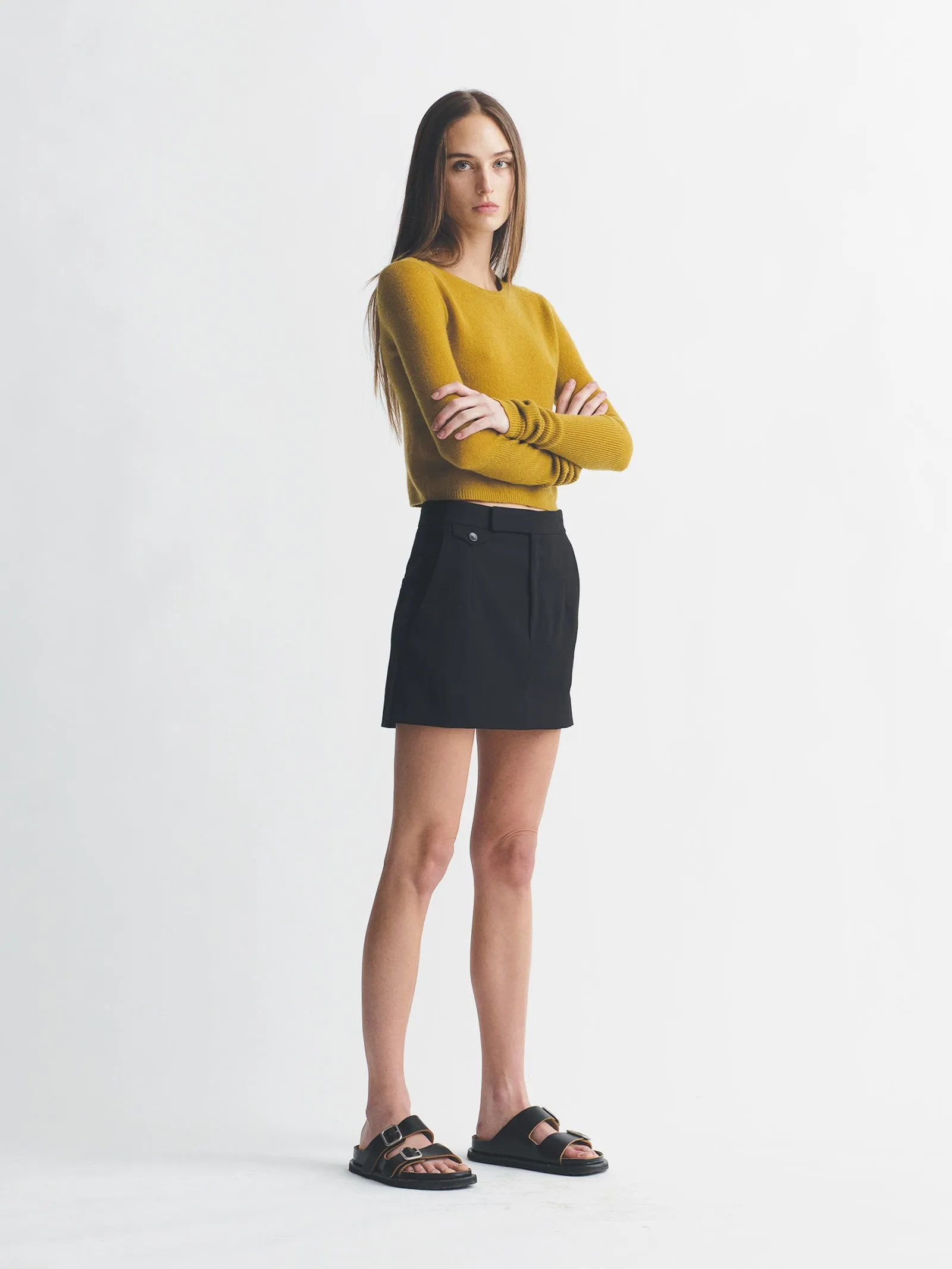 Open Stitch Cashmere Crew in Mustard sold by MARIA McMANUS