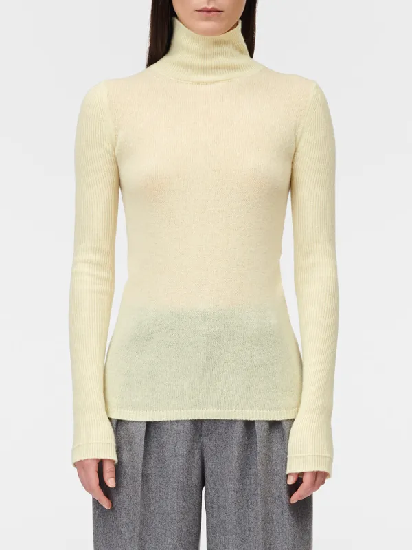 Ribbed Sleeve Turtle Neck in Lemonade sold by MARIA McMANUS