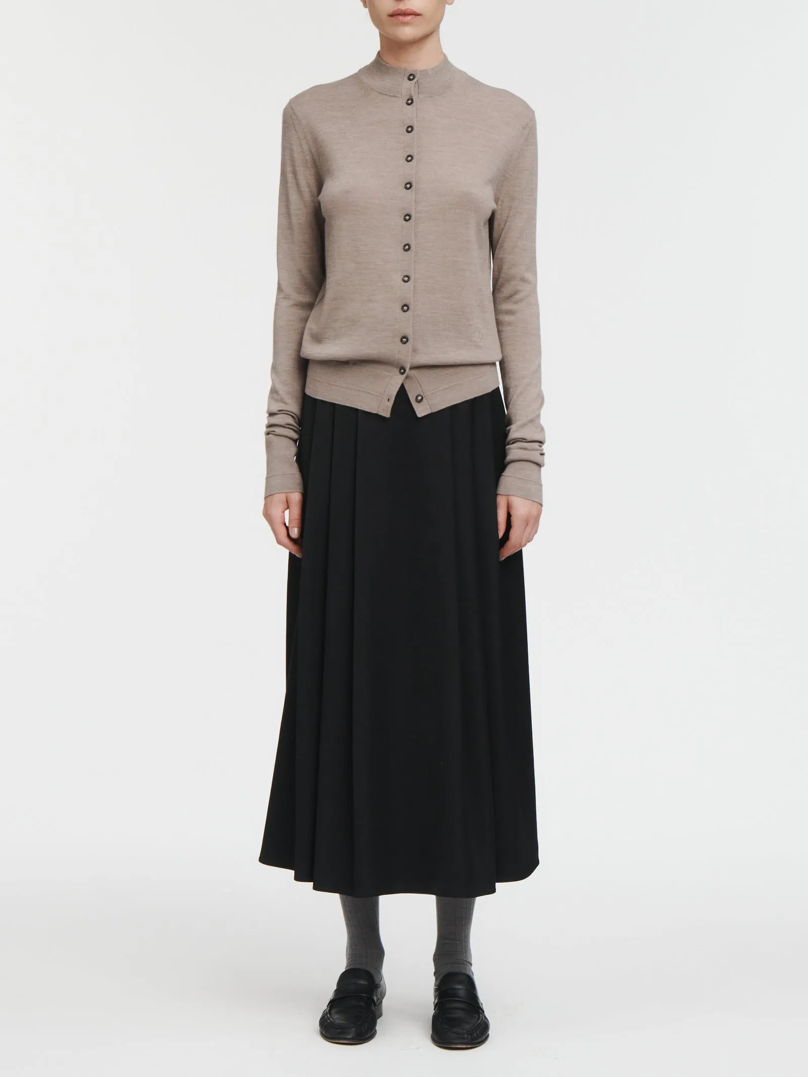 Pleat Front Full Skirt in Black sold by MARIA McMANUS