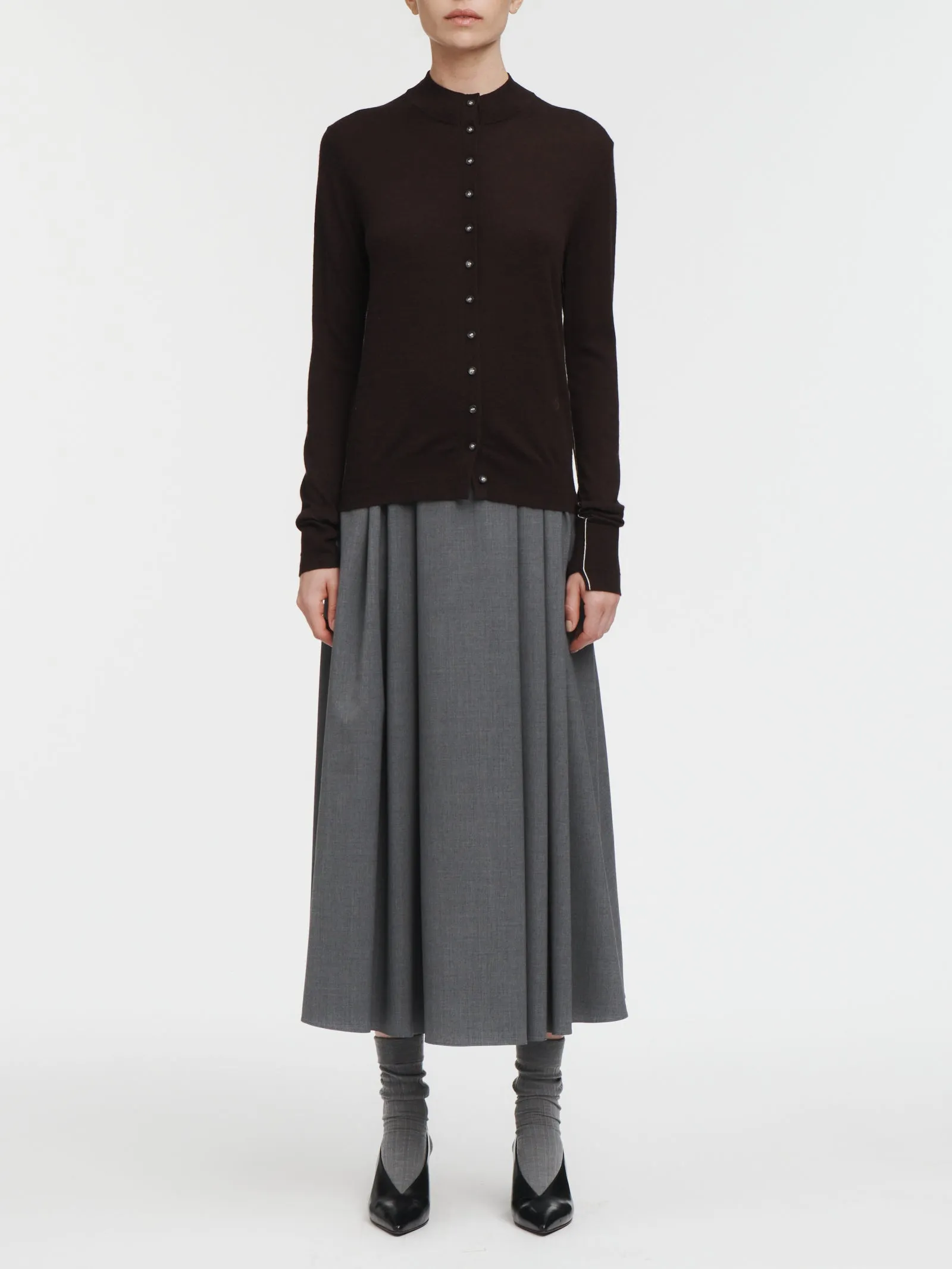Tiny Button Cardigan in Espresso sold by MARIA McMANUS product image thumbnail 2