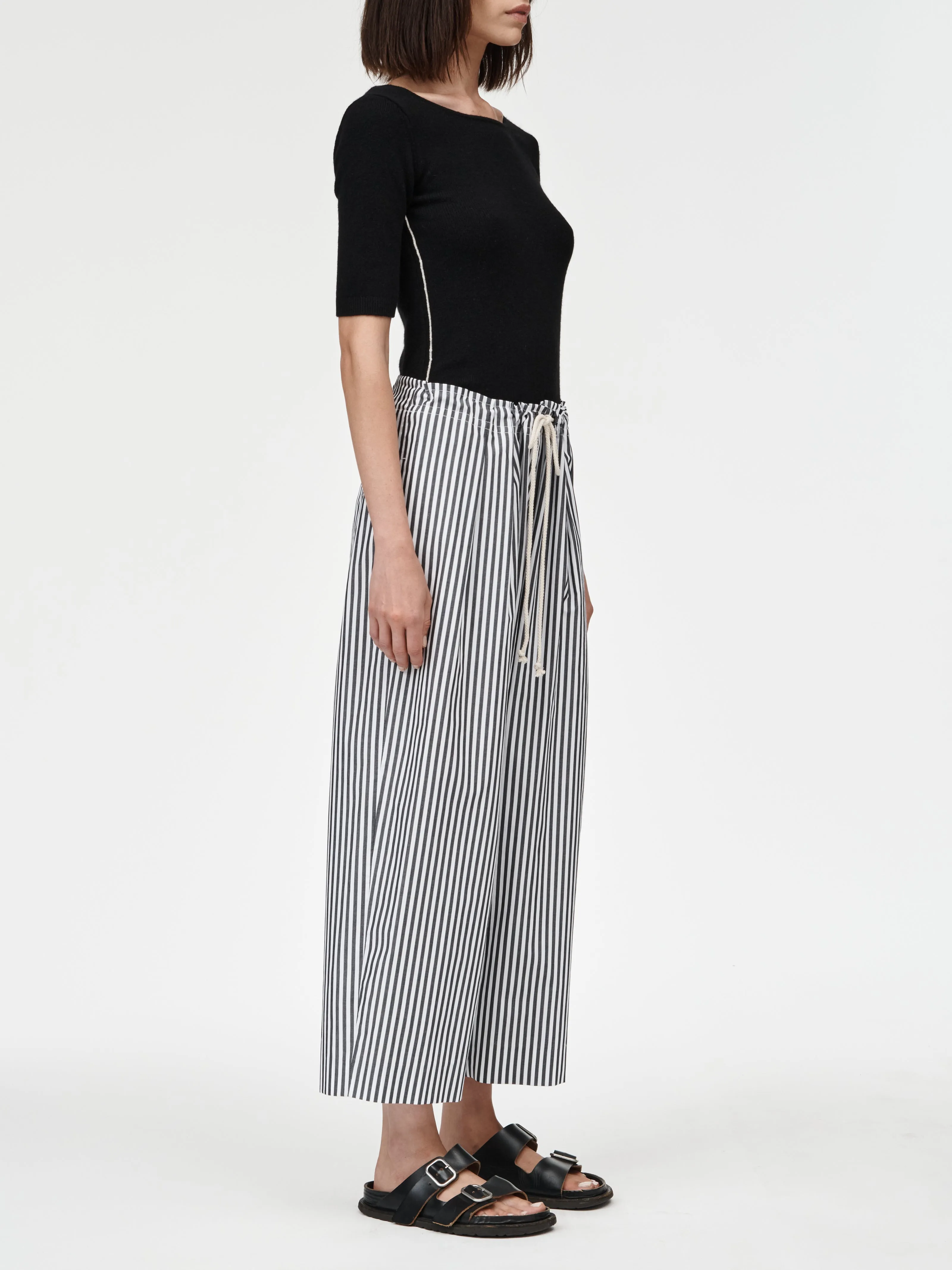 Crop Drawstring Pleat Front Pant in Black & White Stripe sold by MARIA McMANUS product image thumbnail 2