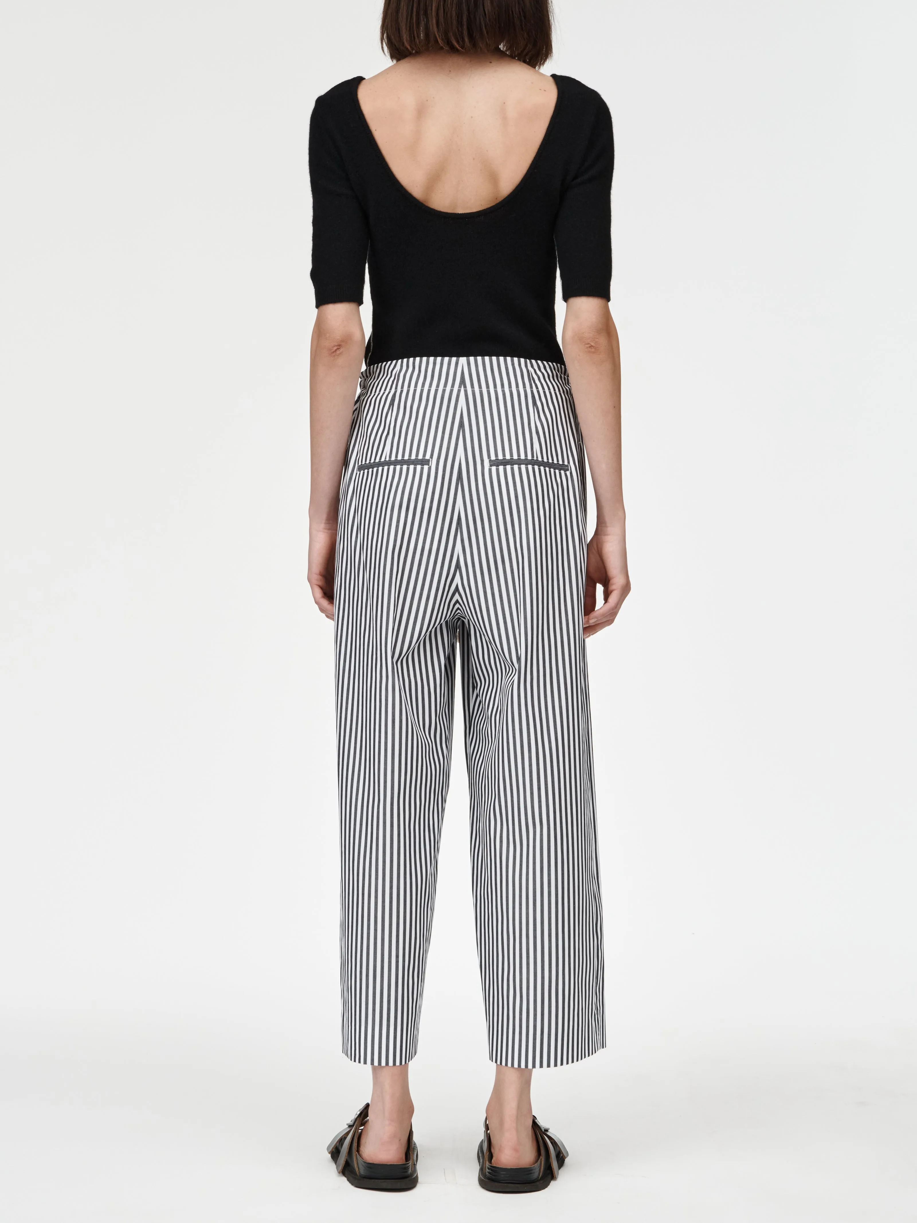 Crop Drawstring Pleat Front Pant in Black & White Stripe sold by MARIA McMANUS product image thumbnail 4