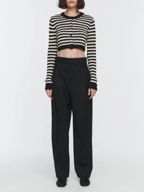 Striped Shrunken Cardigan in Black & Eggshell made by MARIA McMANUS