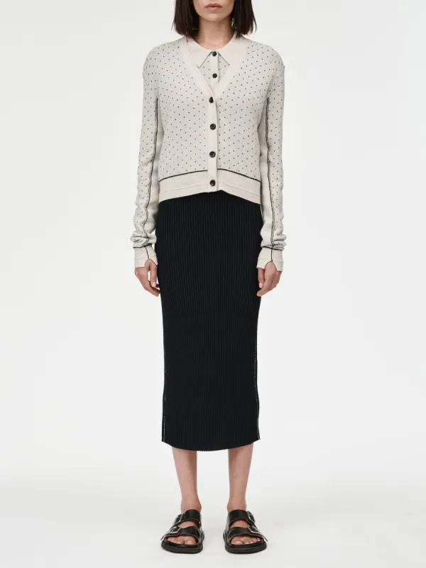 Jacquard Reversible Cardigan in Crema With Black Dot made by MARIA McMANUS