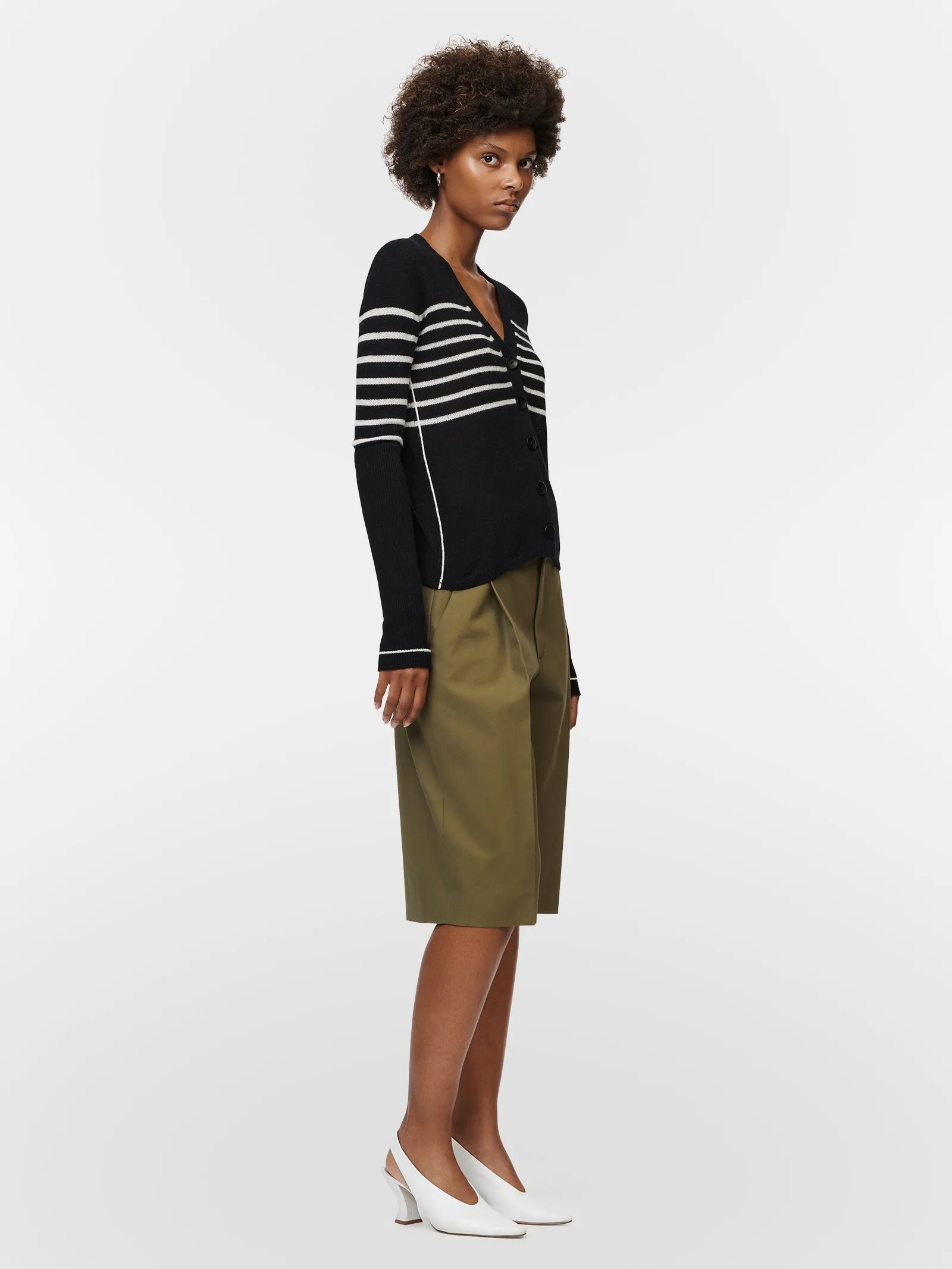 Featherweight V-Cardigan in Black w/ Crema Stripe sold by MARIA McMANUS product image thumbnail 2