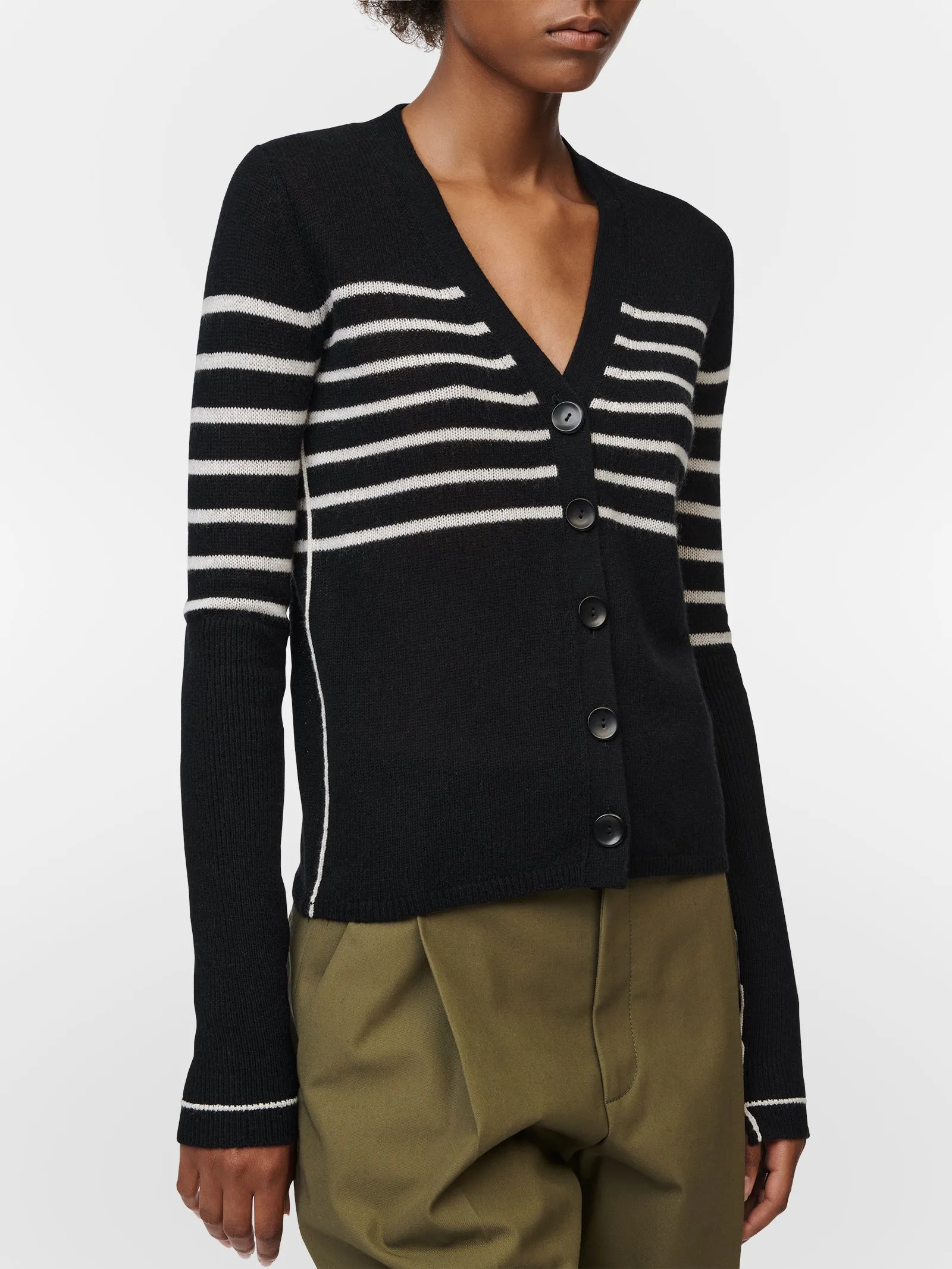 Featherweight V-Cardigan in Black w/ Crema Stripe sold by MARIA McMANUS product image thumbnail 4