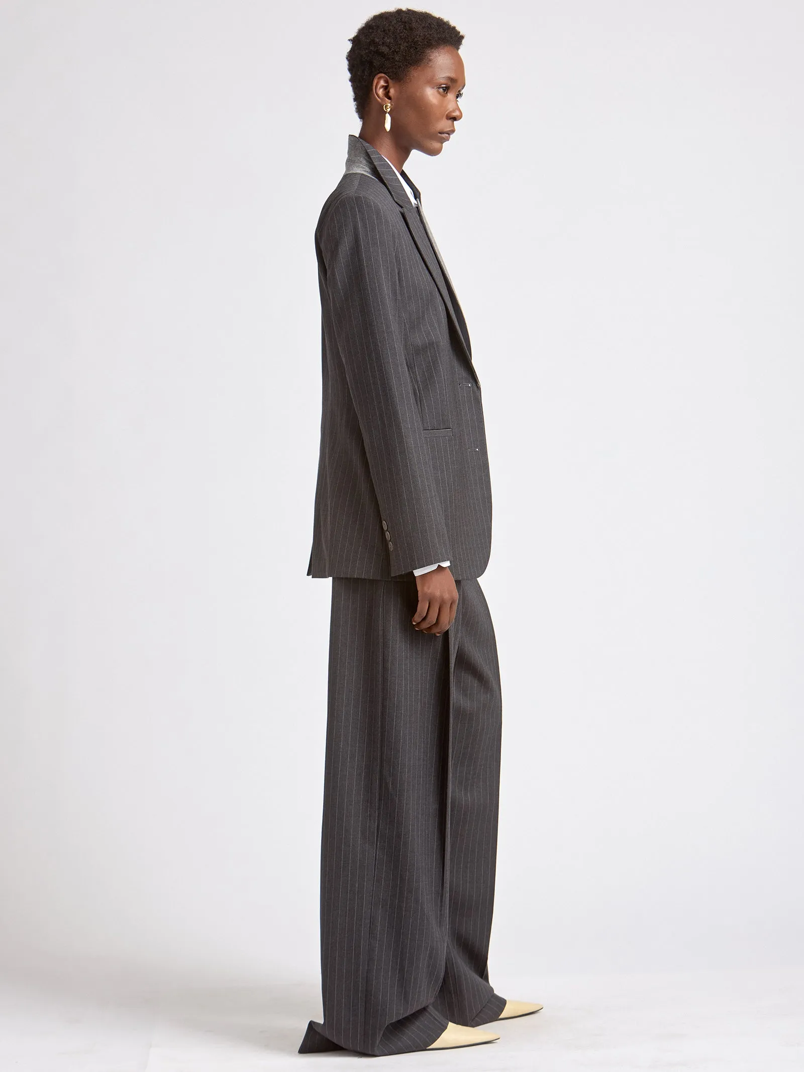 Corseted Riding Jacket in Charcoal Pinstripe sold by MARIA McMANUS product image thumbnail 2