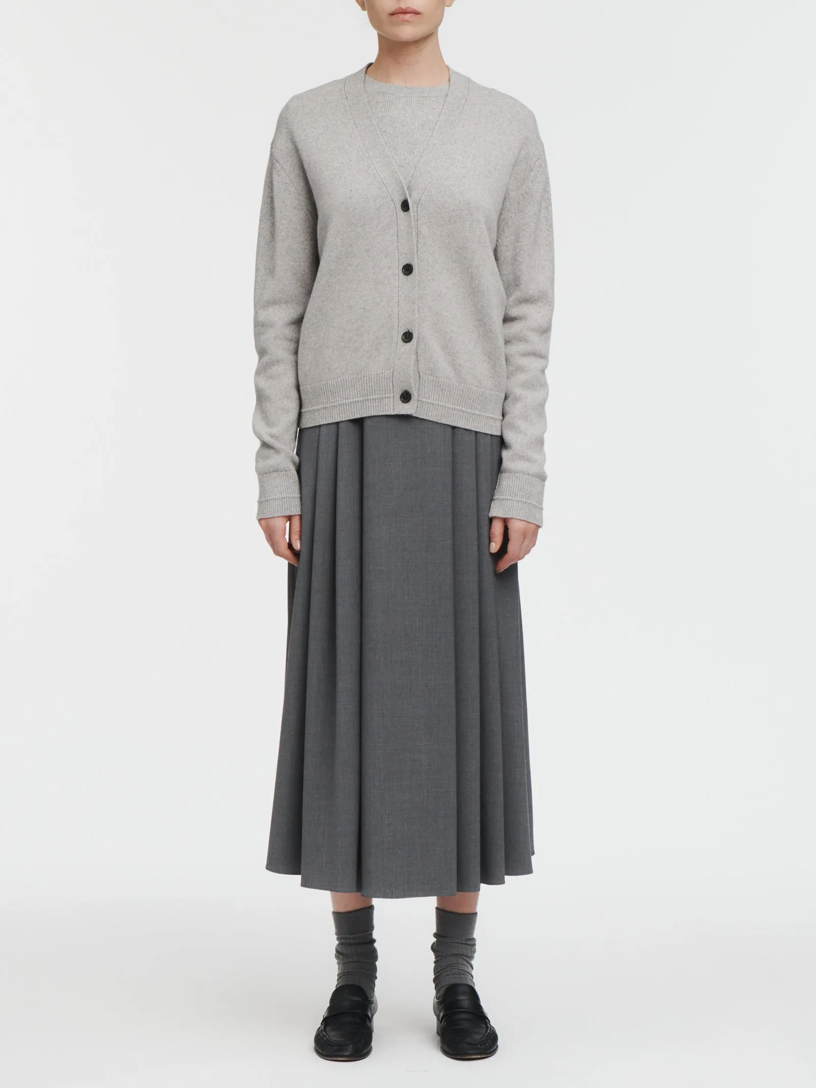 Classic V Cardigan in Heather Grey sold by MARIA McMANUS