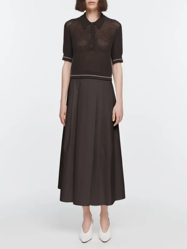 Pleat Front Full Skirt in Chocolate Brown sold by MARIA McMANUS