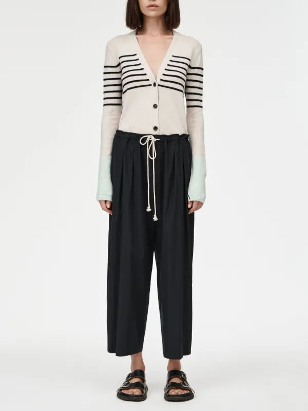 Crop Drawstring Pleat Front Pant in Black sold by MARIA McMANUS