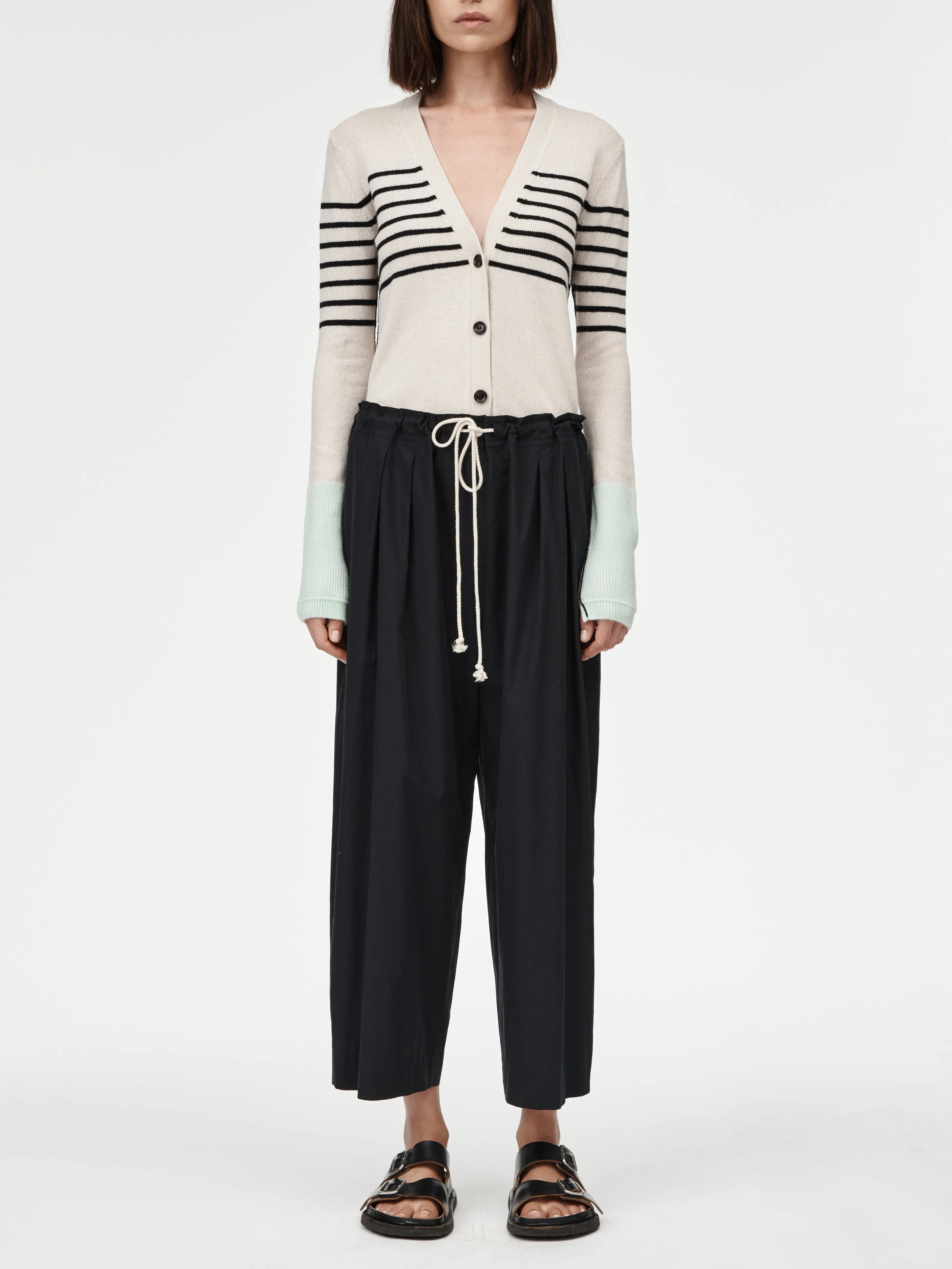 Crop Drawstring Pleat Front Pant in Black sold by MARIA McMANUS