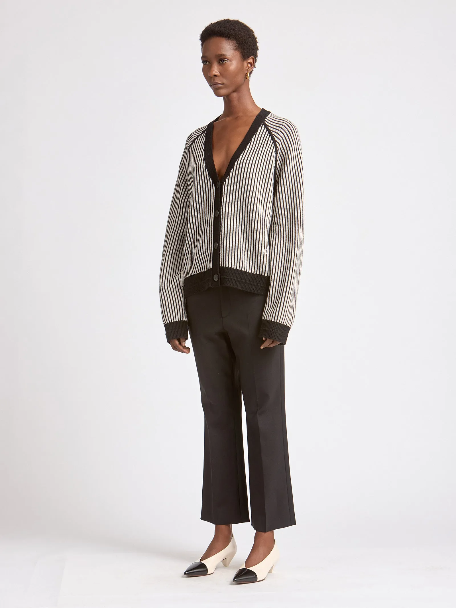 Cocoon Split Sleeve Cardigan in Black Stripe sold by MARIA McMANUS