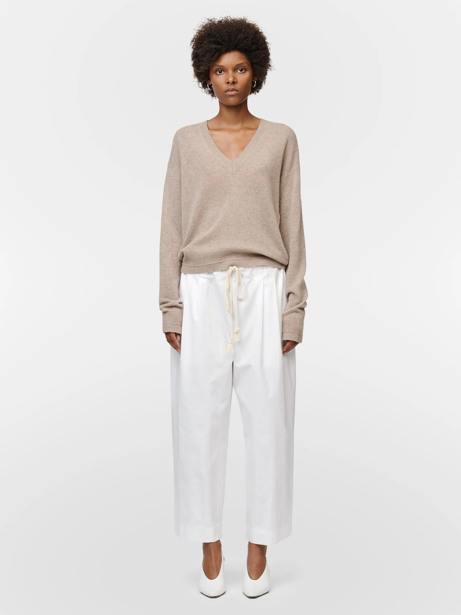 Drawstring Pant in Ivory & White Stripe sold by MARIA McMANUS