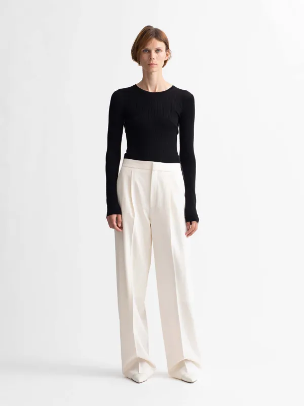 Responsible Compact Viscose Stretch Cropped Rib Crew in Black made by MARIA McMANUS