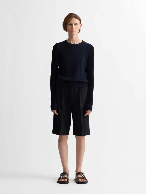 Recycled Cashmere x Organic Cotton Shrunken Crew in Midnight Navy x Black made by MARIA McMANUS
