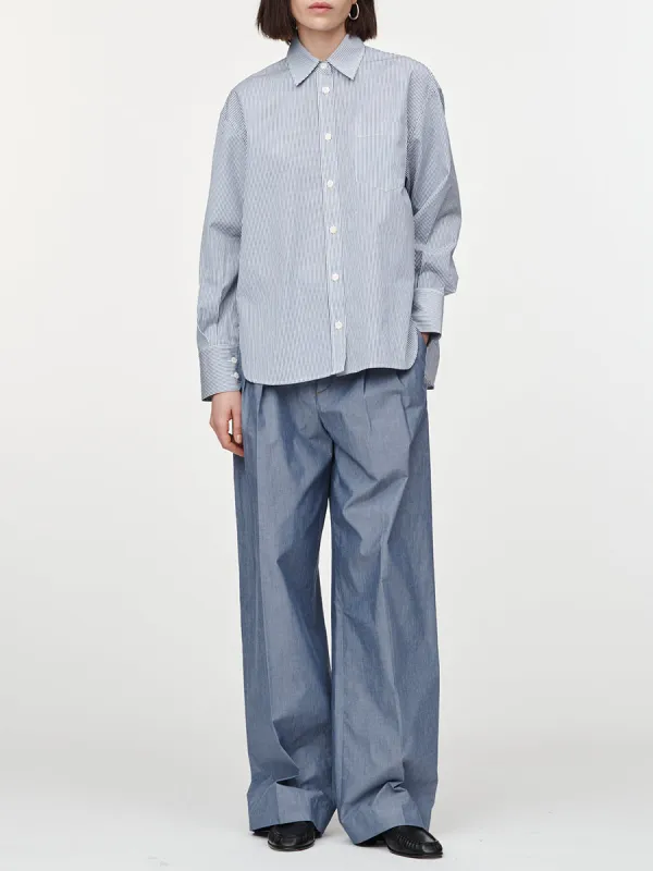 Double Pleat Front Trouser in Chambray sold by MARIA McMANUS
