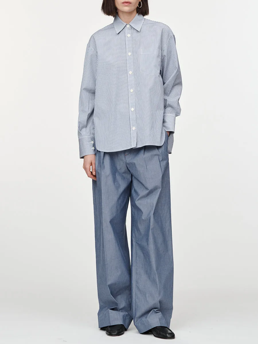 Double Pleat Front Trouser in Chambray sold by MARIA McMANUS