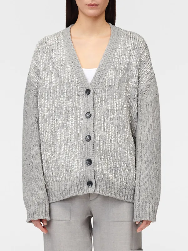 Oversized Hand Beaded Cardigan in Grey made by MARIA McMANUS