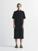 Short Sleeve Pocket Shirt Dress in Black Poplin sold by MARIA McMANUS