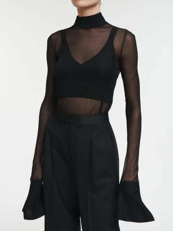 Sheer Corset Bell Sleeve Top in Sheer Black made by MARIA McMANUS