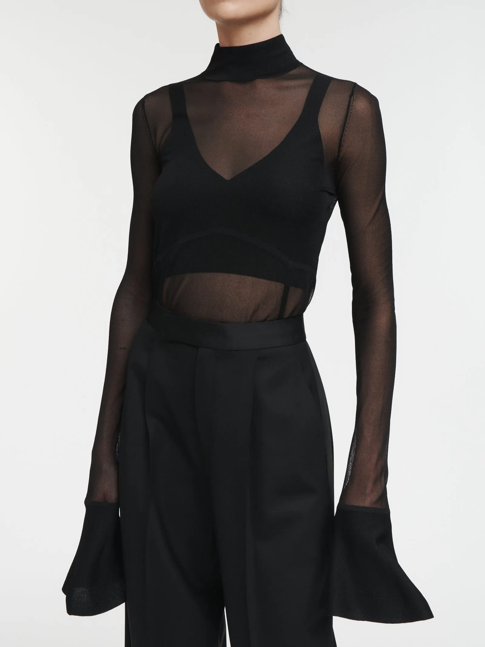 Sheer Corset Bell Sleeve Top in Sheer Black sold by MARIA McMANUS