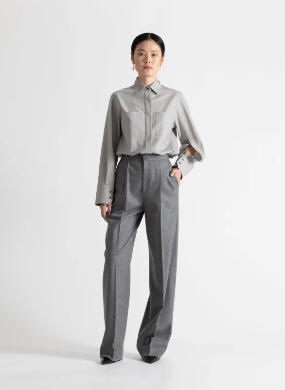 High Waisted Pleat Front Pant in Medium Heather Grey sold by MARIA McMANUS