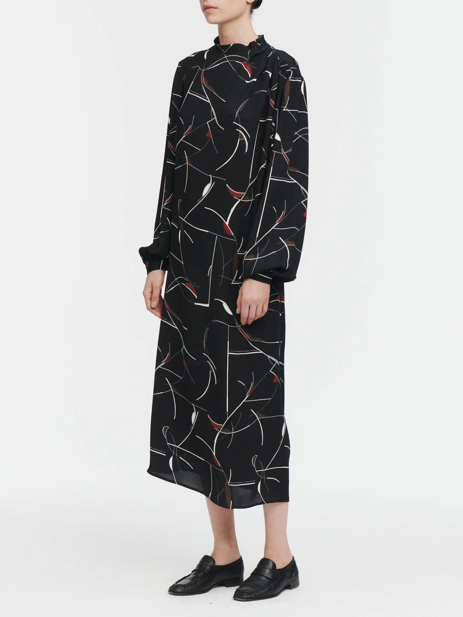 Pleated Blouson Dress in Eileen Grey Lacquer Print sold by MARIA McMANUS product image thumbnail 2