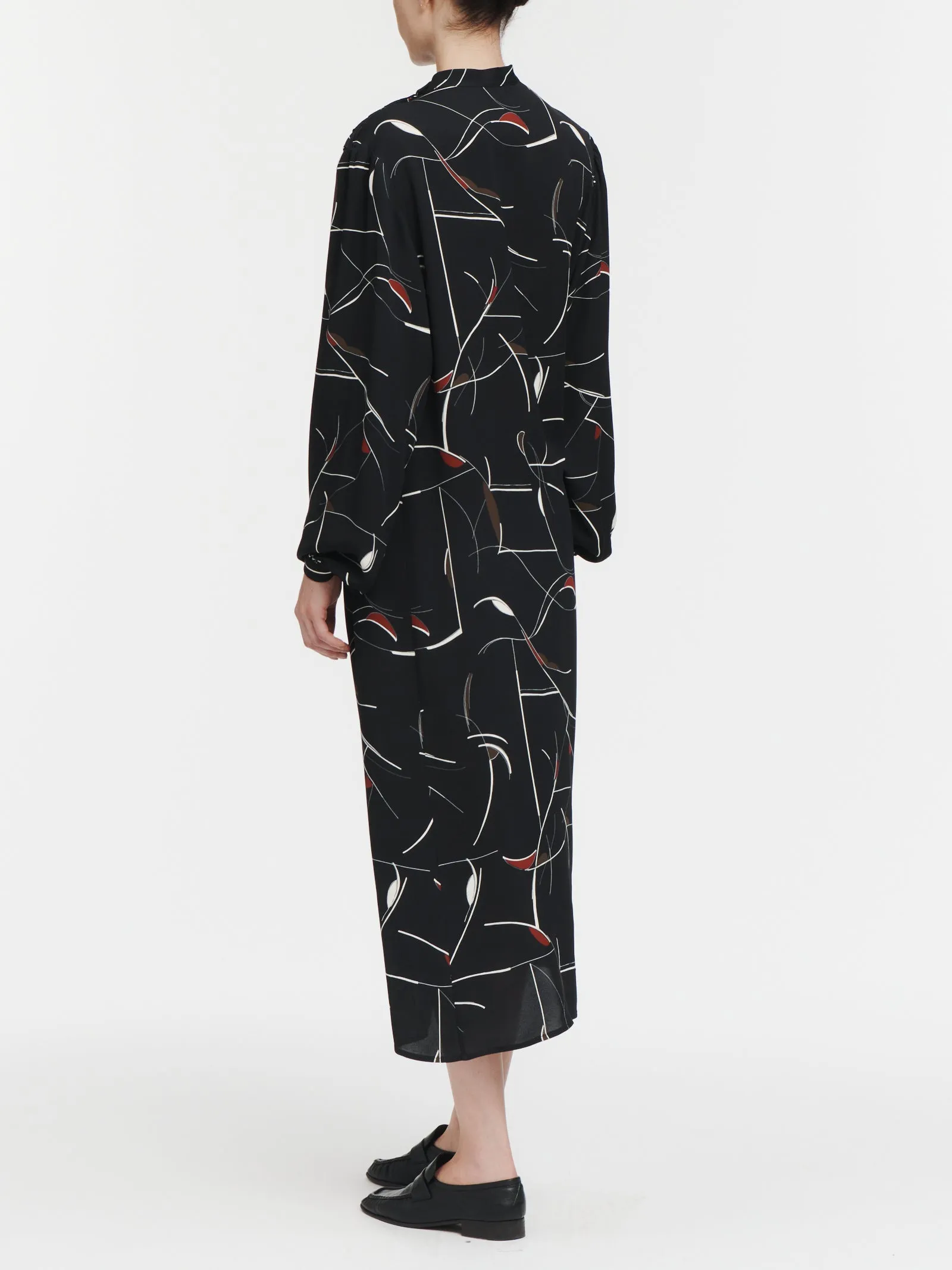 Pleated Blouson Dress in Eileen Grey Lacquer Print sold by MARIA McMANUS product image thumbnail 4