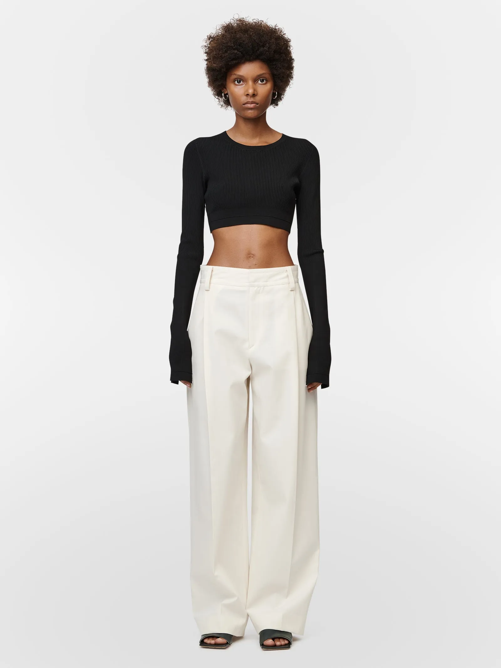 Long Sleeve Crop in Black w/ Ivory Linking sold by MARIA McMANUS