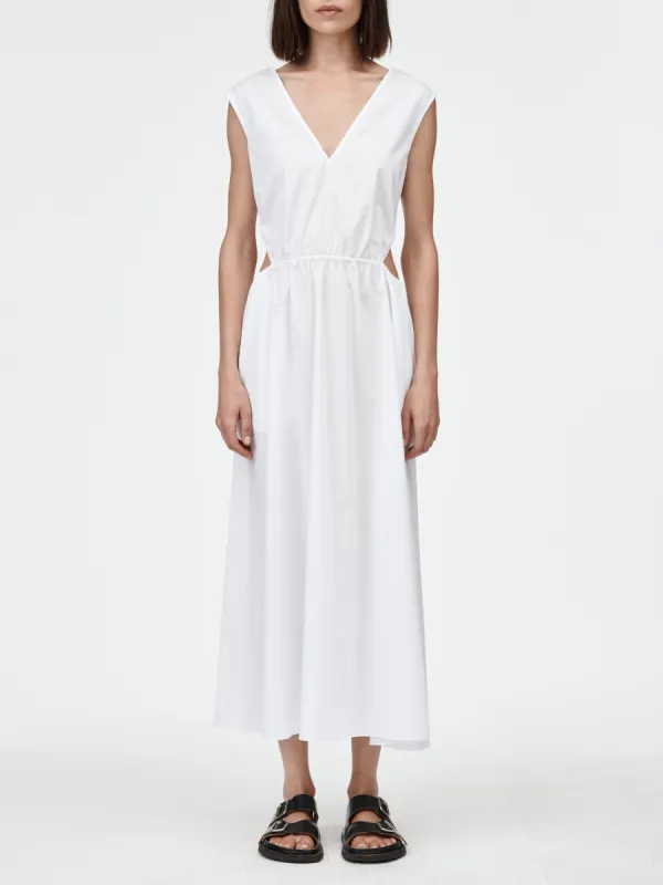 Drawstring Cut Out Dress in White sold by MARIA McMANUS