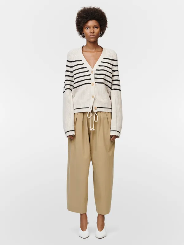 Cocoon Split Sleeve Cardigan in Crema w/ Black Stripe sold by MARIA McMANUS